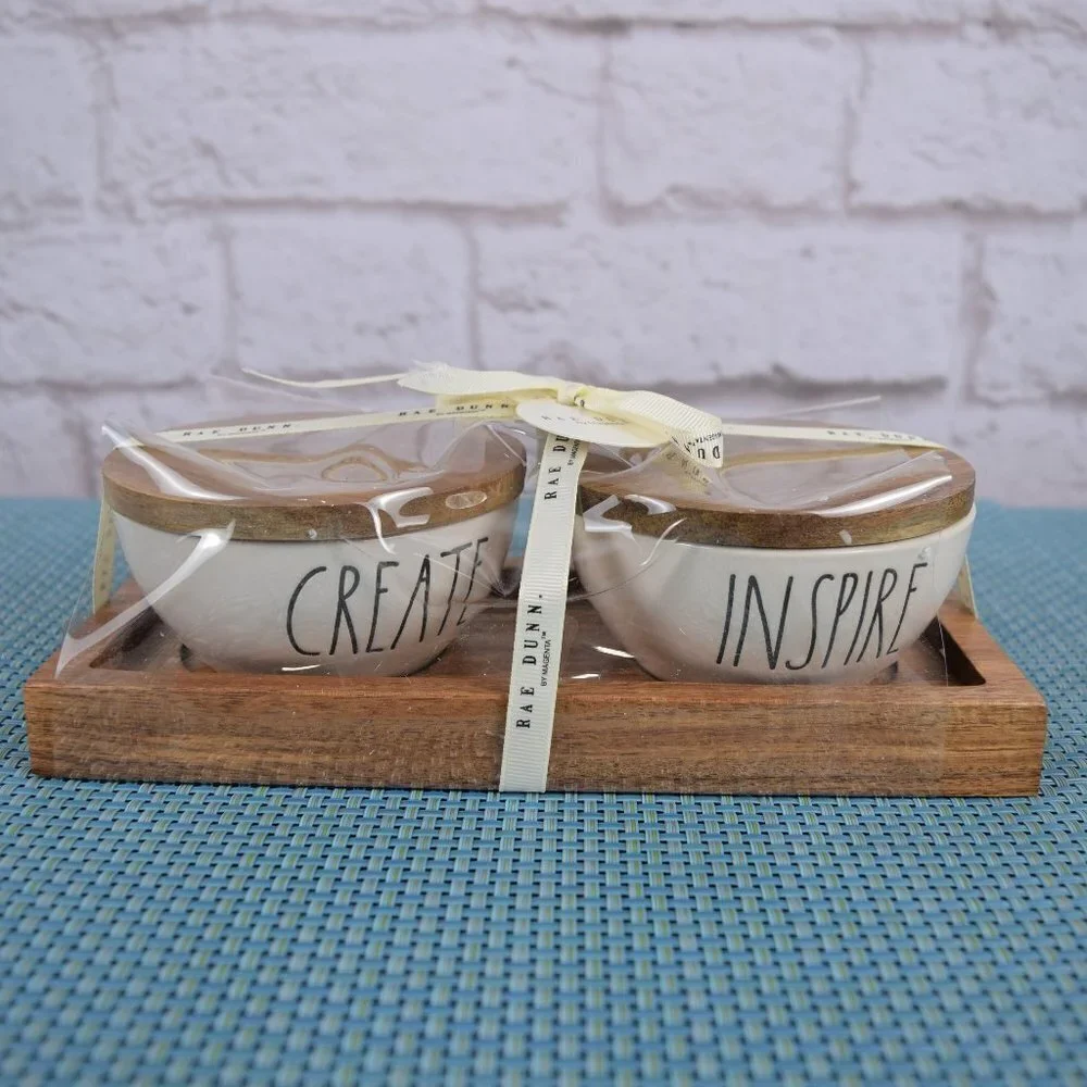 New Rae Dunn 3-PC Bowls & Tray Set Create Inspire